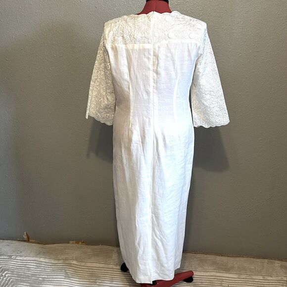 Vintage Donna Vinci women’s embroidered fully lined linen midi dress size 12 - Picture 6 of 11